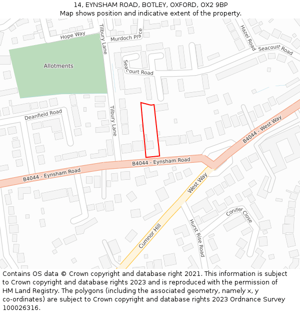 14, EYNSHAM ROAD, BOTLEY, OXFORD, OX2 9BP: Location map and indicative extent of plot