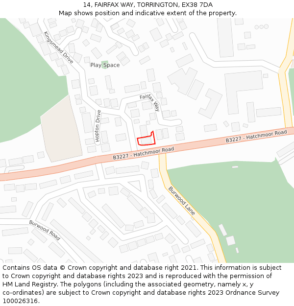 14, FAIRFAX WAY, TORRINGTON, EX38 7DA: Location map and indicative extent of plot