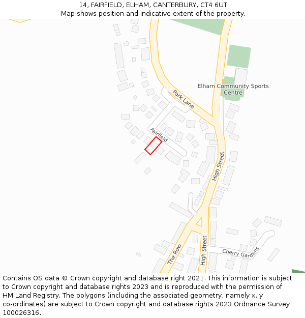 14, FAIRFIELD, ELHAM, CANTERBURY, CT4 6UT: Location map and indicative extent of plot