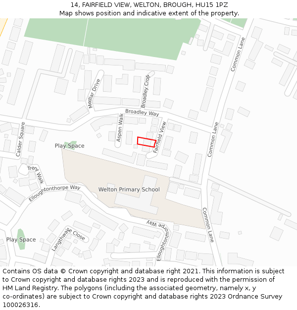 14, FAIRFIELD VIEW, WELTON, BROUGH, HU15 1PZ: Location map and indicative extent of plot