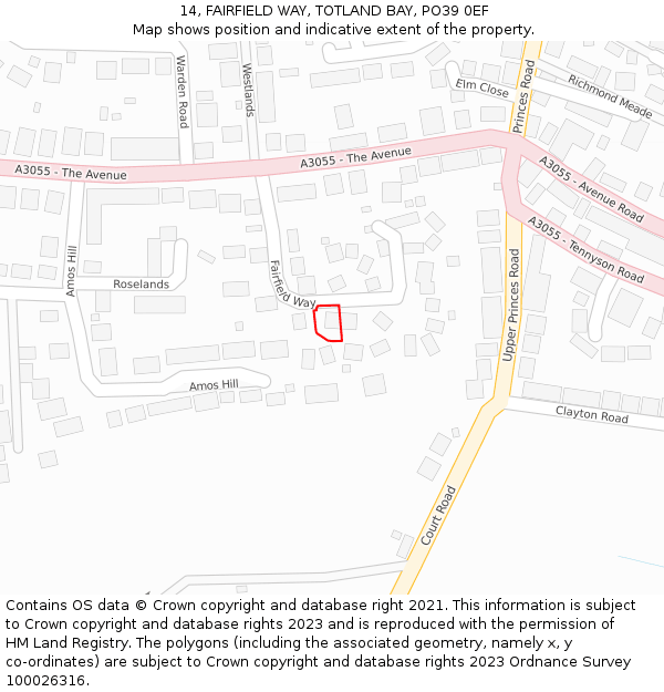 14, FAIRFIELD WAY, TOTLAND BAY, PO39 0EF: Location map and indicative extent of plot