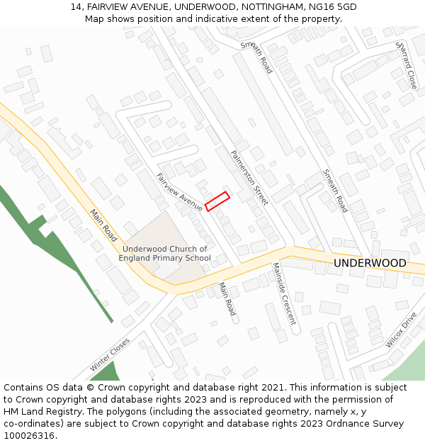 14, FAIRVIEW AVENUE, UNDERWOOD, NOTTINGHAM, NG16 5GD: Location map and indicative extent of plot