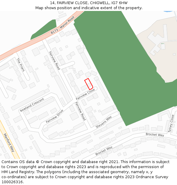 14, FAIRVIEW CLOSE, CHIGWELL, IG7 6HW: Location map and indicative extent of plot