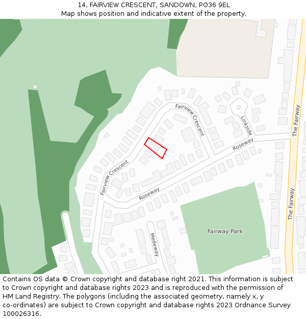 14, FAIRVIEW CRESCENT, SANDOWN, PO36 9EL: Location map and indicative extent of plot