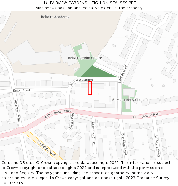 14, FAIRVIEW GARDENS, LEIGH-ON-SEA, SS9 3PE: Location map and indicative extent of plot