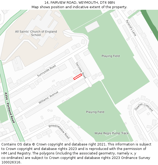 14, FAIRVIEW ROAD, WEYMOUTH, DT4 9BN: Location map and indicative extent of plot