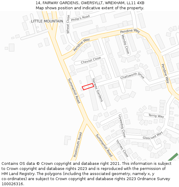 14, FAIRWAY GARDENS, GWERSYLLT, WREXHAM, LL11 4XB: Location map and indicative extent of plot