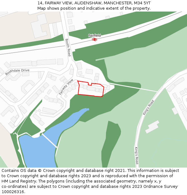 14, FAIRWAY VIEW, AUDENSHAW, MANCHESTER, M34 5YT: Location map and indicative extent of plot