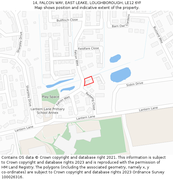 14, FALCON WAY, EAST LEAKE, LOUGHBOROUGH, LE12 6YF: Location map and indicative extent of plot