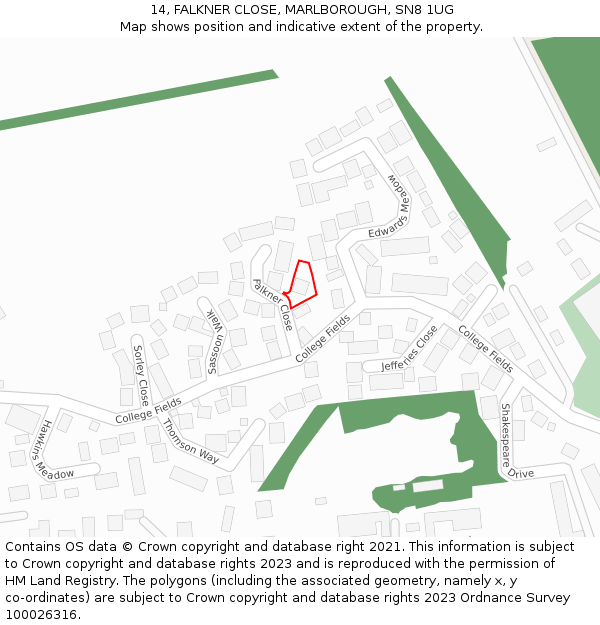 14, FALKNER CLOSE, MARLBOROUGH, SN8 1UG: Location map and indicative extent of plot