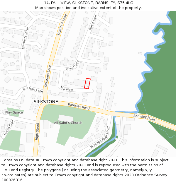 14, FALL VIEW, SILKSTONE, BARNSLEY, S75 4LG: Location map and indicative extent of plot