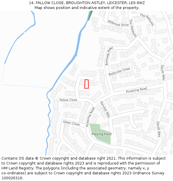 14, FALLOW CLOSE, BROUGHTON ASTLEY, LEICESTER, LE9 6WZ: Location map and indicative extent of plot