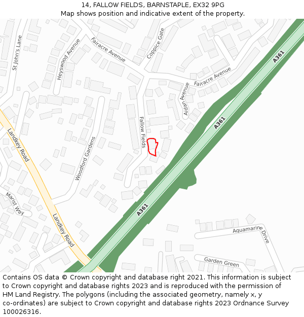 14, FALLOW FIELDS, BARNSTAPLE, EX32 9PG: Location map and indicative extent of plot