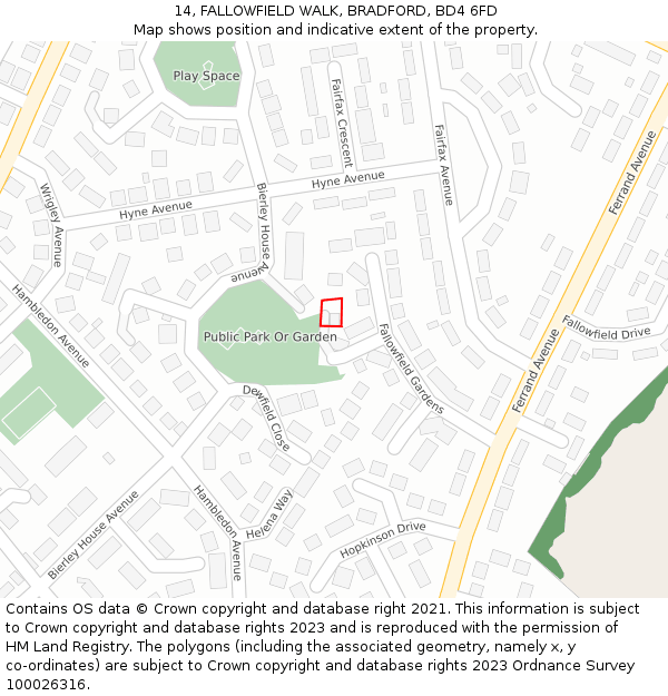 14, FALLOWFIELD WALK, BRADFORD, BD4 6FD: Location map and indicative extent of plot