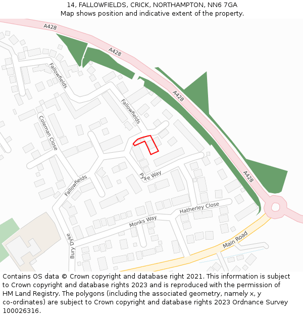 14, FALLOWFIELDS, CRICK, NORTHAMPTON, NN6 7GA: Location map and indicative extent of plot