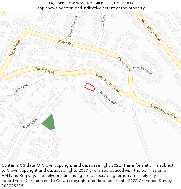 14, FANSHAW WAY, WARMINSTER, BA12 9QX: Location map and indicative extent of plot