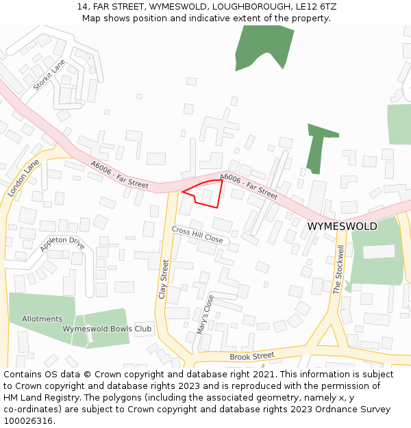 14, FAR STREET, WYMESWOLD, LOUGHBOROUGH, LE12 6TZ: Location map and indicative extent of plot