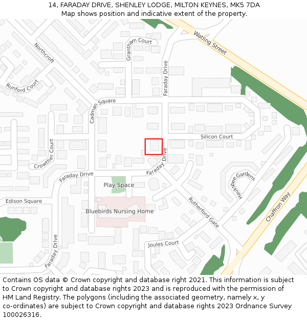 14, FARADAY DRIVE, SHENLEY LODGE, MILTON KEYNES, MK5 7DA: Location map and indicative extent of plot