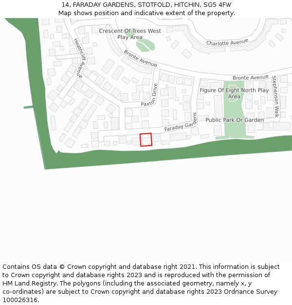 14, FARADAY GARDENS, STOTFOLD, HITCHIN, SG5 4FW: Location map and indicative extent of plot