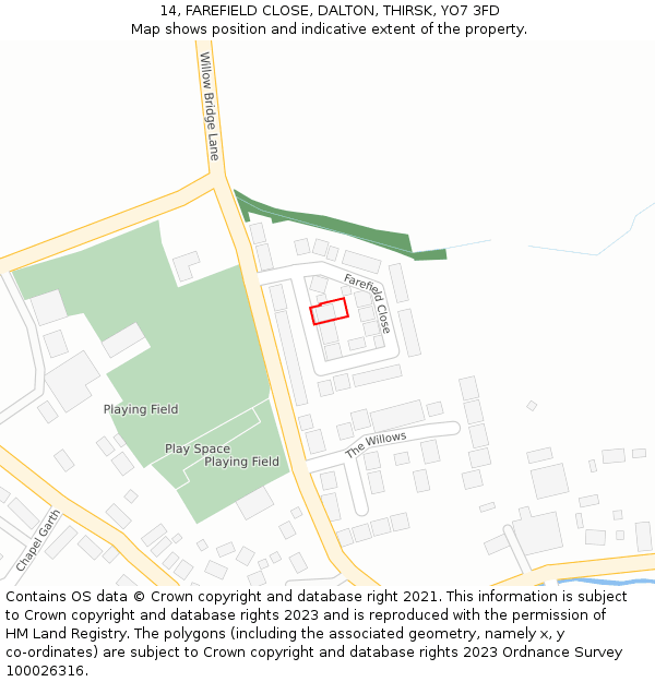 14, FAREFIELD CLOSE, DALTON, THIRSK, YO7 3FD: Location map and indicative extent of plot