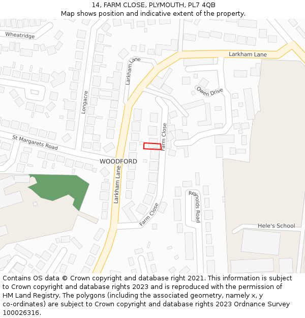 14, FARM CLOSE, PLYMOUTH, PL7 4QB: Location map and indicative extent of plot