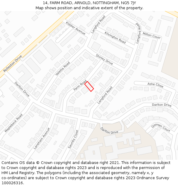 14, FARM ROAD, ARNOLD, NOTTINGHAM, NG5 7JY: Location map and indicative extent of plot