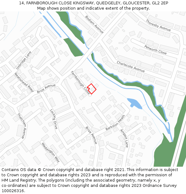 14, FARNBOROUGH CLOSE KINGSWAY, QUEDGELEY, GLOUCESTER, GL2 2EP: Location map and indicative extent of plot
