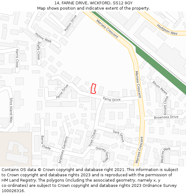 14, FARNE DRIVE, WICKFORD, SS12 9GY: Location map and indicative extent of plot