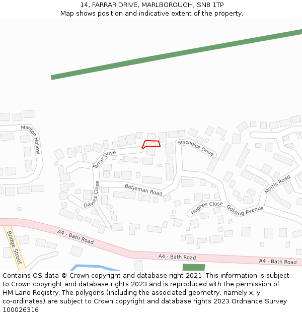 14, FARRAR DRIVE, MARLBOROUGH, SN8 1TP: Location map and indicative extent of plot