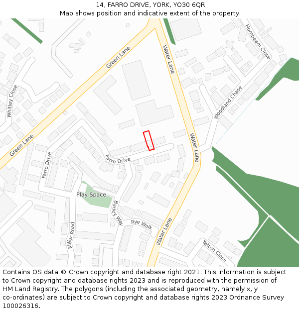 14, FARRO DRIVE, YORK, YO30 6QR: Location map and indicative extent of plot