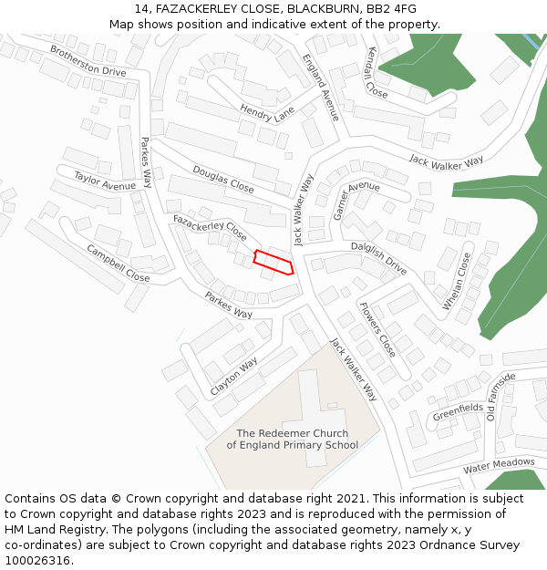 14, FAZACKERLEY CLOSE, BLACKBURN, BB2 4FG: Location map and indicative extent of plot