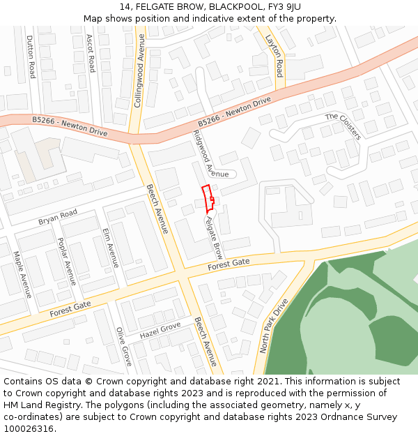 14, FELGATE BROW, BLACKPOOL, FY3 9JU: Location map and indicative extent of plot