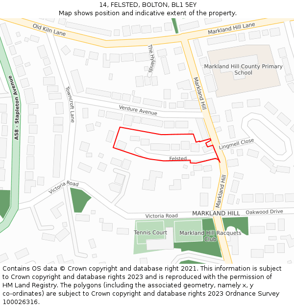 14, FELSTED, BOLTON, BL1 5EY: Location map and indicative extent of plot