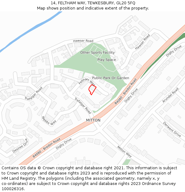 14, FELTHAM WAY, TEWKESBURY, GL20 5FQ: Location map and indicative extent of plot