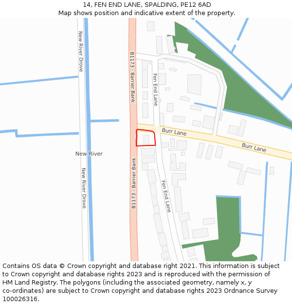 14, FEN END LANE, SPALDING, PE12 6AD: Location map and indicative extent of plot