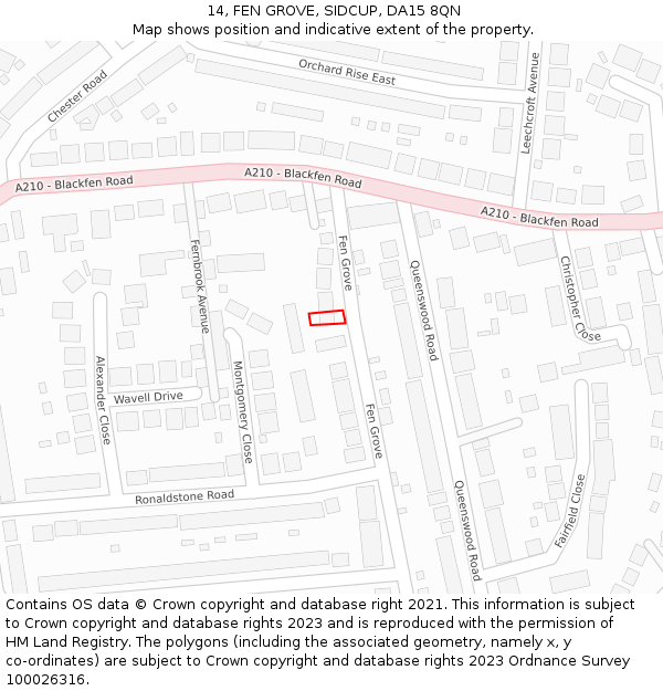 14, FEN GROVE, SIDCUP, DA15 8QN: Location map and indicative extent of plot