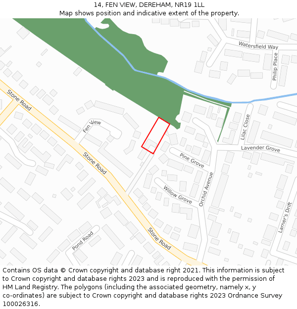 14, FEN VIEW, DEREHAM, NR19 1LL: Location map and indicative extent of plot