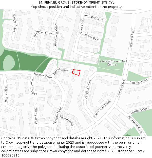 14, FENNEL GROVE, STOKE-ON-TRENT, ST3 7YL: Location map and indicative extent of plot