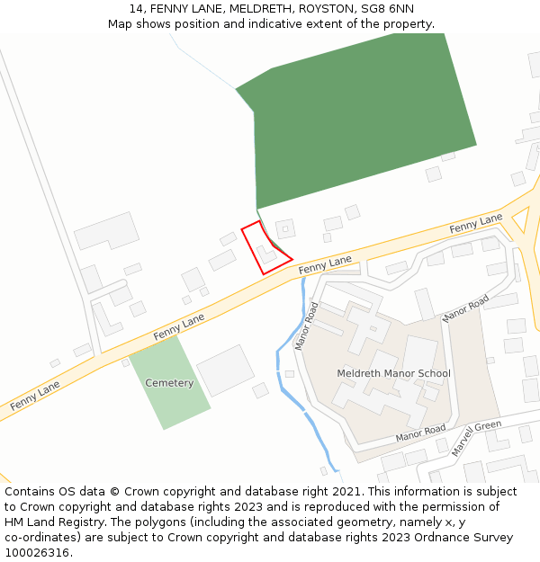 14, FENNY LANE, MELDRETH, ROYSTON, SG8 6NN: Location map and indicative extent of plot