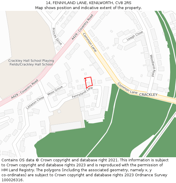 14, FENNYLAND LANE, KENILWORTH, CV8 2RS: Location map and indicative extent of plot