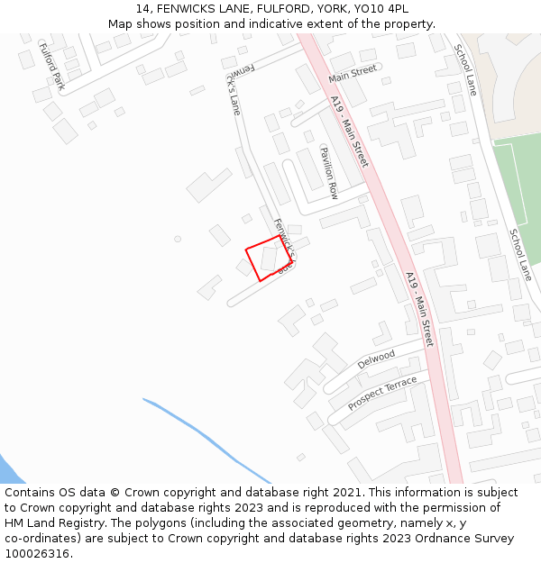 14, FENWICKS LANE, FULFORD, YORK, YO10 4PL: Location map and indicative extent of plot