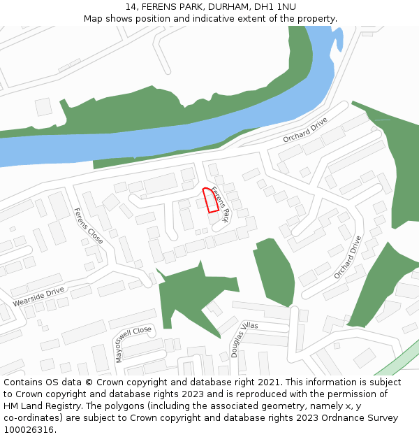 14, FERENS PARK, DURHAM, DH1 1NU: Location map and indicative extent of plot