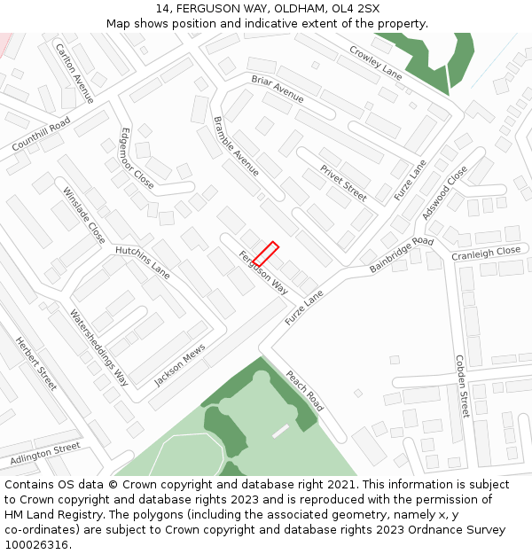 14, FERGUSON WAY, OLDHAM, OL4 2SX: Location map and indicative extent of plot