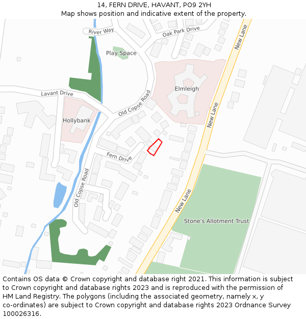 14, FERN DRIVE, HAVANT, PO9 2YH: Location map and indicative extent of plot