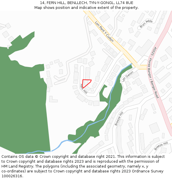 14, FERN HILL, BENLLECH, TYN-Y-GONGL, LL74 8UE: Location map and indicative extent of plot