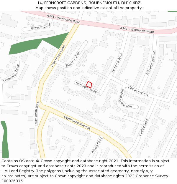 14, FERNCROFT GARDENS, BOURNEMOUTH, BH10 6BZ: Location map and indicative extent of plot