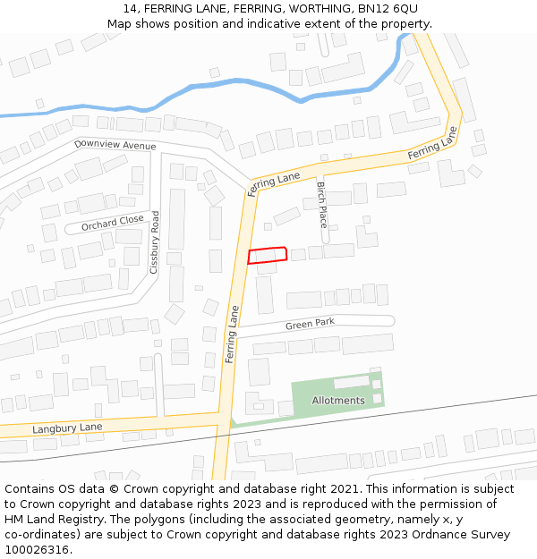 14, FERRING LANE, FERRING, WORTHING, BN12 6QU: Location map and indicative extent of plot