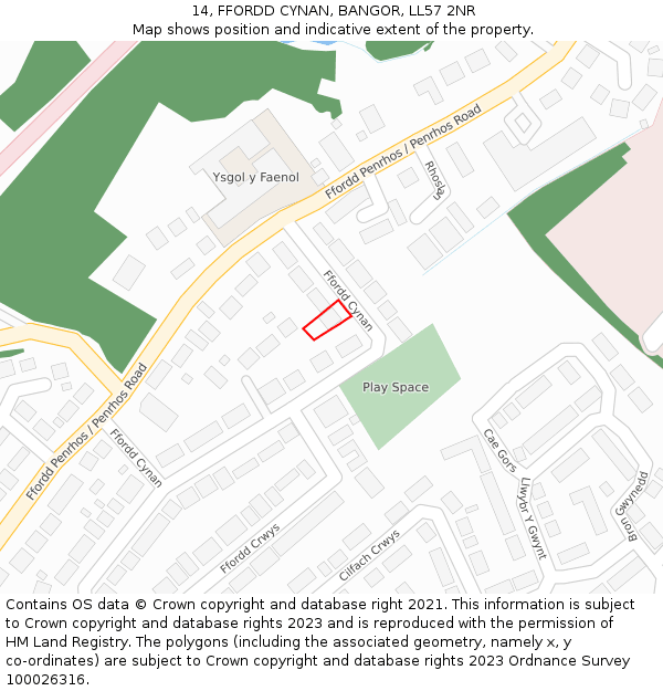 14, FFORDD CYNAN, BANGOR, LL57 2NR: Location map and indicative extent of plot