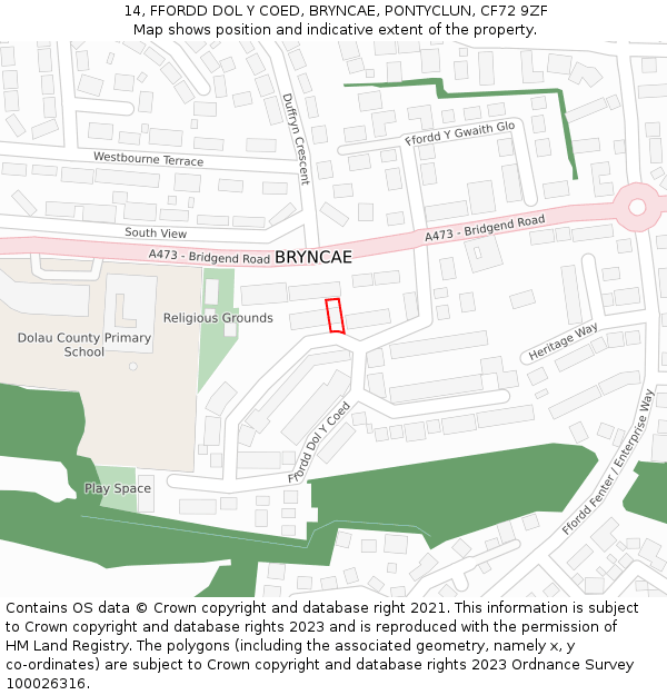 14, FFORDD DOL Y COED, BRYNCAE, PONTYCLUN, CF72 9ZF: Location map and indicative extent of plot