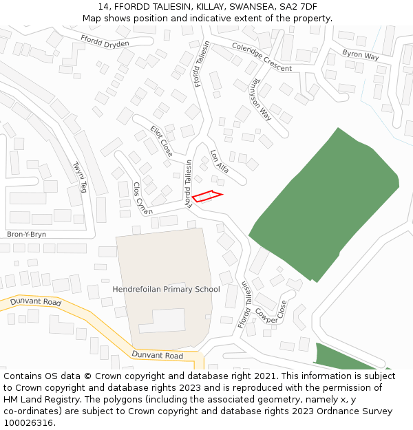 14, FFORDD TALIESIN, KILLAY, SWANSEA, SA2 7DF: Location map and indicative extent of plot